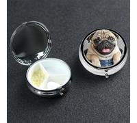 Petit pilulier en métal à 3 compartiments pour sac à main ou poche - Pilulier portable - Joli carlin - Organiseur de médicaments pour vitamines, huile de poisson