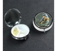 Petit pilulier en métal à 3 compartiments pour sac à main ou poche - Pilulier portable - Oiseau les jours de pluie - Organiseur de médicaments pour vitamines, huile de poisson