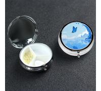 Petit pilulier en métal à 3 compartiments pour sac à main ou poche - Pilulier portable - Papillon bleu - Organiseur de médicaments pour vitamines, huile de poisson