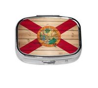 Petit pilulier en métal avec motif drapeau de la Floride imprimé grain de bois, boîte à bijoux compacte pour sac à main