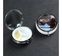 Petit pilulier Hippopotame à 3 compartiments, pilulier quotidien portable en métal pour poche, sac à main, boîte à pilules de voyage avec miroir rond, support de médicaments et vitamines, cadeau