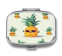Petit pilulier mignon en forme d'ananas pour sac à main, pilulier en métal, 2 compartiments, conteneur de médicaments compact, organiseur quotidien pour vitamines, huiles de poisson