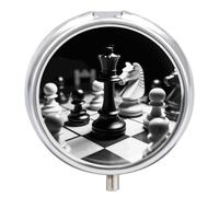 Petit pilulier noir et blanc d'échecs à 3 compartiments - Portable - Design anti-mélange - Facile à récupérer - Médicaments pour médicaments, vitamines et compléments