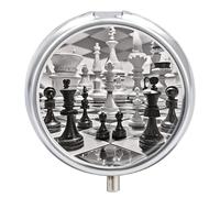 Petit pilulier noir et blanc d'échecs à 3 compartiments - Portable - Design anti-mélange - Facile à récupérer - Médicaments pour médicaments, vitamines et compléments