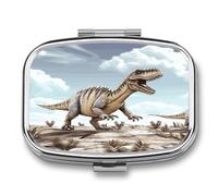 Petit pilulier portable à 2 compartiments avec imprimé dinosaure pour poche ou sac à main, pilulier en métal pour médicaments et vitamines