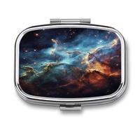 Petit pilulier portable à 2 compartiments avec imprimé univers galaxie espace pour poche ou sac à main Pilulier en métal Organiseur de vitamines