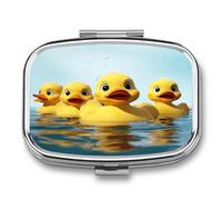 Petit pilulier portable à 2 compartiments en caoutchouc jaune imprimé canard pour poche ou sac à main, pilulier en métal pour médicaments et vitamines