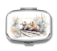Petit pilulier portable à 2 compartiments en forme d'ours sur les rails de train - Pilulier de poche ou sac à main - Pilulier en métal - Organisateur de vitamines
