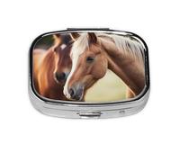 Petit pilulier portable à 2 compartiments en métal pour vitamines - Adorable cheval - Pour sac à main