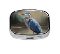 Petit pilulier portable à 2 compartiments en métal pour vitamines - Héron mignon - Pour sac à main