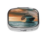 Petit pilulier portable à 2 compartiments en métal pour vitamines - Joli bateau de croisière - Pilulier de voyage pour sac à main