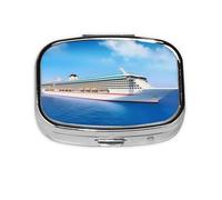 Petit pilulier portable à 2 compartiments en métal pour vitamines - Joli bateau de croisière - Pilulier de voyage pour sac à main