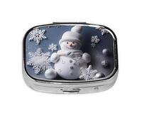 Petit pilulier portable à 2 compartiments en métal pour vitamines - Joli bonhomme de neige, étoiles et flocons de neige - Pilulier de voyage pour sac à main