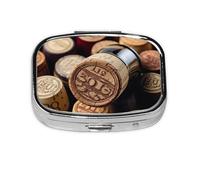 Petit pilulier portable à 2 compartiments en métal pour vitamines - Joli bouchon de bouteille de vin avec pilulier de voyage vintage pour poche de sac à main