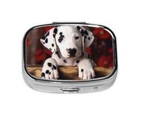 Petit pilulier portable à 2 compartiments en métal pour vitamines - Joli chiot dalmatien - Pilulier de voyage pour sac à main