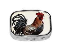 Petit pilulier portable à 2 compartiments en métal pour vitamines - Joli coq - Pour sac à main