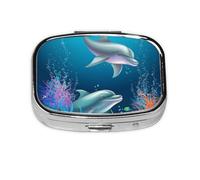 Petit pilulier portable à 2 compartiments en métal pour vitamines - Joli dauphin et poisson - Pour sac à main