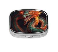 Petit pilulier portable à 2 compartiments en métal pour vitamines - Joli dragon chinois - Pilulier de voyage pour sac à main