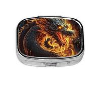 Petit pilulier portable à 2 compartiments en métal pour vitamines - Joli dragon chinois - Pilulier de voyage pour sac à main