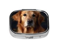 Petit pilulier portable à 2 compartiments en métal pour vitamines - Joli Golden Retriever - Pour sac à main