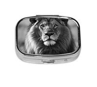 Petit pilulier portable à 2 compartiments en métal pour vitamines - Joli lion africain - Noir et blanc - Pour sac à main