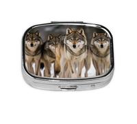 Petit pilulier portable à 2 compartiments en métal pour vitamines - Joli lot de loups - Pilulier de voyage pour sac à main