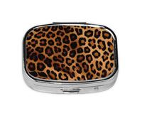 Petit pilulier portable à 2 compartiments en métal pour vitamines - Joli motif léopard - Pour sac à main