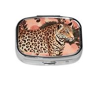 Petit pilulier portable à 2 compartiments en métal pour vitamines - Joli motif léopard rayé - Pour sac à main