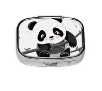 Petit pilulier portable à 2 compartiments en métal pour vitamines - Joli panda mignon - Pilulier de voyage pour sac à main