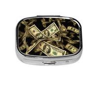 Petit pilulier portable à 2 compartiments en métal pour vitamines - Joli panneau dollar - Pilulier de voyage pour sac à main