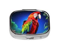 Petit pilulier portable à 2 compartiments en métal pour vitamines - Joli perroquet - Pour sac à main