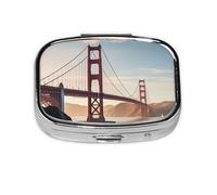 Petit pilulier portable à 2 compartiments en métal pour vitamines - Joli pont Golden Gate Bridge - Pilulier de voyage pour sac à main
