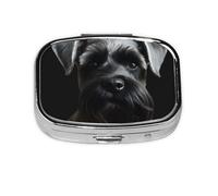 Petit pilulier portable à 2 compartiments en métal pour vitamines - Joli schnauzer noir - Pour sac à main
