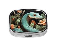 Petit pilulier portable à 2 compartiments en métal pour vitamines - Joli serpent et fleur - Pour sac à main