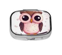 Petit pilulier portable à 2 compartiments en métal pour vitamines - Mignon hibou mignon - Pilulier de voyage pour sac à main