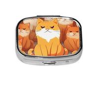 Petit pilulier portable à 2 compartiments en métal pour vitamines - Motif chats orange