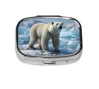 Petit pilulier portable à 2 compartiments en métal pour vitamines - Ours polaire mignon - Pilulier de voyage pour sac à main