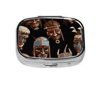 Petit pilulier portable à 2 compartiments en métal pour vitamines, rituel africain, ethnique, tribal - Pilulier de voyage pour sac à main