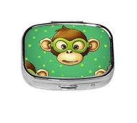 Petit pilulier portable à 2 compartiments en métal pour vitamines - Vert - Singe intelligent - Pour sac à main