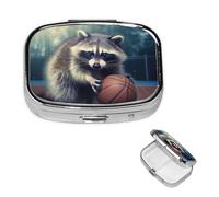 Petit pilulier portable à 2 compartiments - Organisateur de médicaments amusant en forme de raton laveur, de basket-ball, de voyage - Pilulier portable - Organisateur de vitamines pour contenir des