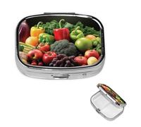Petit pilulier portable à 2 compartiments - Organisateur de médicaments - Fruits et légumes - Pilulier portable - Organisateur de vitamines pour contenir des huiles de poisson et des compléments