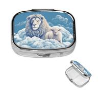 Petit pilulier portable à 2 compartiments - Organisateur de médicaments mignon en forme d'agneau avec un lion sur les nuages - Pilulier de voyage portable - Organisateur de vitamines pour contenir des