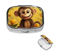 Petit pilulier portable à 2 compartiments - Organisateur de médicaments mignon et amusant - Motif animal singe banane - Pilulier portable - Organisateur de vitamines pour contenir des huiles de