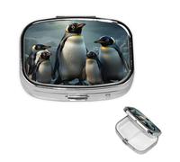 Petit pilulier portable à 2 compartiments - Organisateur de médicaments mignon - Famille de pingouin - Pilulier portable - Organisateur de vitamines pour contenir des huiles de poisson et des