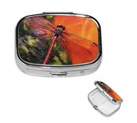 Petit pilulier portable à 2 compartiments - Organisateur de médicaments mignon - Libellule rouge - Pilulier de voyage - Organisateur de vitamines pour contenir des huiles de poisson et des compléments