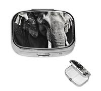 Petit pilulier portable à 2 compartiments - Organisateur de médicaments mignon - Motif éléphant noir et blanc - Pilulier de voyage - Pilulier portable - Organisateur de vitamines pour contenir des