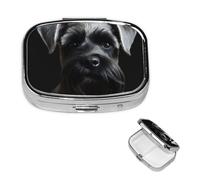 Petit pilulier portable à 2 compartiments - Organisateur de médicaments mignon - Schnauzer noir - Pilulier de voyage portable - Organiseur de vitamines pour contenir des huiles de poisson et des