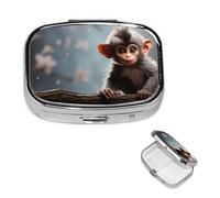 Petit pilulier portable à 2 compartiments - Organisateur de médicaments mignon - Singe mignon - Pilulier de voyage - Organisateur de vitamines pour contenir des huiles de poisson et des compléments