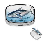 Petit pilulier portable à 2 compartiments - Organisateur de médicaments - Thon rouge - Thunnus - Pilulier portable - Organiseur de vitamines pour contenir des huiles de poisson et des compléments