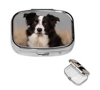 Petit pilulier portable à 2 compartiments pour médicaments Border Collie - Pilulier de voyage - Organisateur de vitamines pour contenir des huiles de poisson et des compléments alimentaires